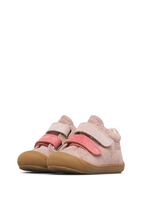 Chaussures premiers pas bébé en daim corkel à scratch Marine-marron+Rose-rose poudré 10 - vertbaudet enfant 