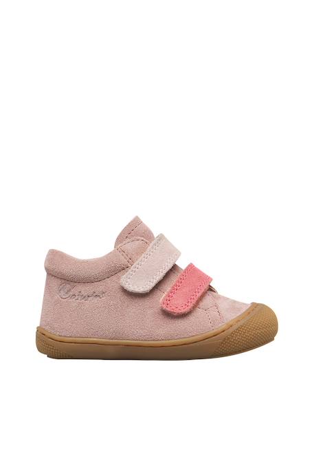 Chaussures premiers pas bébé en daim corkel à scratch Marine-marron+Rose-rose poudré 6 - vertbaudet enfant 