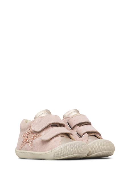 Chaussures premiers pas bébé fille en cuir et daim kolde à scratch Rose-blanc 2 - vertbaudet enfant 
