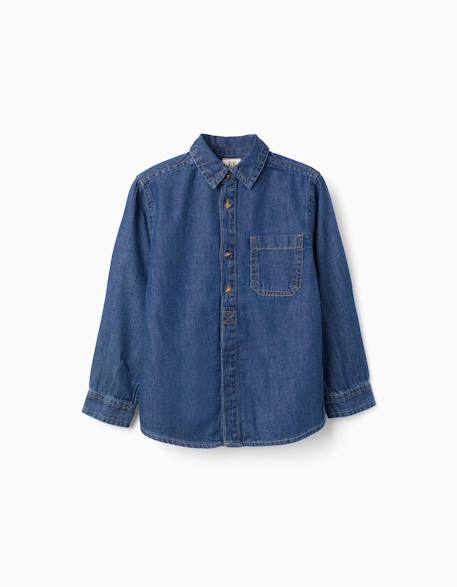 Chemise à manches longues en jean avec poche poitrine Bleu 1 - vertbaudet enfant 