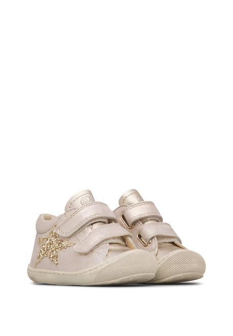 Chaussures premiers pas bébé fille en cuir et daim kolde à scratch Platine-or 2 - vertbaudet enfant 