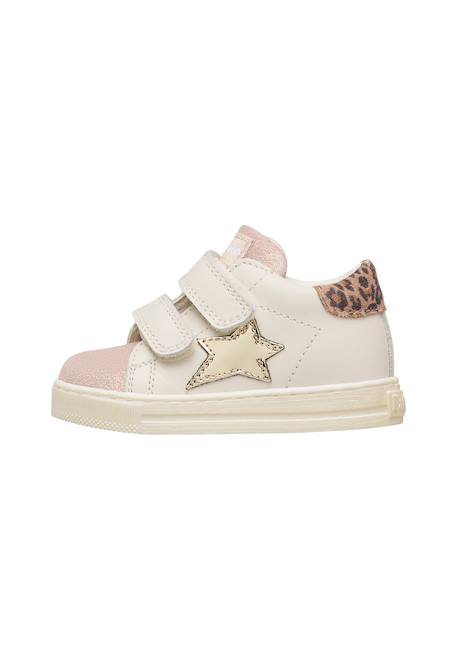 Baskets bébé fille en cuir et daim sasha à scratch Blanc-rose 3 - vertbaudet enfant 