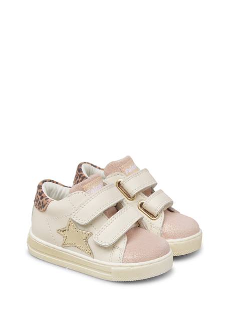 Baskets bébé fille en cuir et daim sasha à scratch Blanc-rose 2 - vertbaudet enfant 