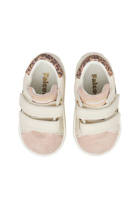 Baskets bébé fille en cuir et daim sasha à scratch Blanc-rose 4 - vertbaudet enfant 