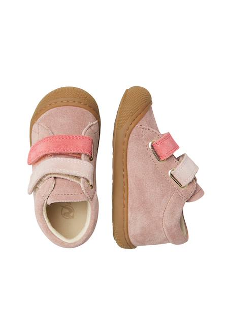 Chaussures premiers pas bébé en daim corkel à scratch Marine-marron+Rose-rose poudré 9 - vertbaudet enfant 