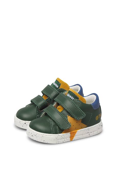 Baskets bébé garçon en cuir et daim salazar 3 à scratch Vert-bleu ciel-citrouille 5 - vertbaudet enfant 