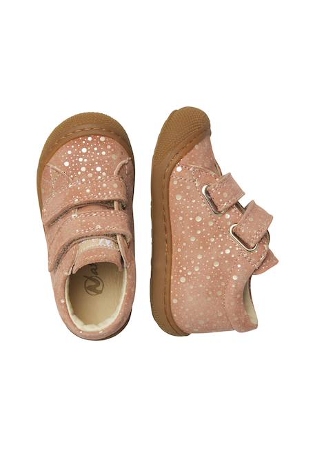 Chaussures premiers pas bébé fille en daim cocoon à scratch Beige-platine+Rose poudré 9 - vertbaudet enfant 