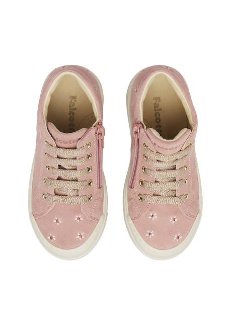 Baskets bébé fille en daim snopes à zip, broderies marguerites Blanc-brun+Blanc-rose 9 - vertbaudet enfant 