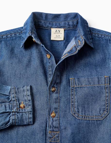 Chemise à manches longues en jean avec poche poitrine Bleu 3 - vertbaudet enfant 