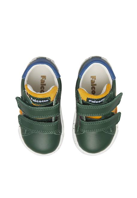 Baskets bébé garçon en cuir et daim salazar 3 à scratch Vert-bleu ciel-citrouille 4 - vertbaudet enfant 