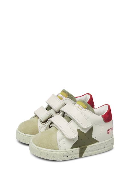 Baskets bébé en cuir et daim salazar 3 à scratch Blanc-gris-marine+Kaki-rouge 10 - vertbaudet enfant 