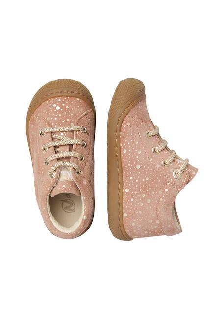 Chaussures premiers pas bébé fille en daim cocoon Beige-platine+Rose poudré-platine 9 - vertbaudet enfant 