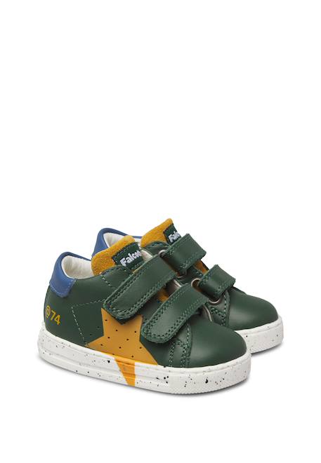 Baskets bébé garçon en cuir et daim salazar 3 à scratch Vert-bleu ciel-citrouille 2 - vertbaudet enfant 