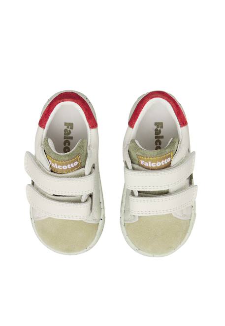 Baskets bébé en cuir et daim salazar 3 à scratch Blanc-gris-marine+Kaki-rouge 9 - vertbaudet enfant 