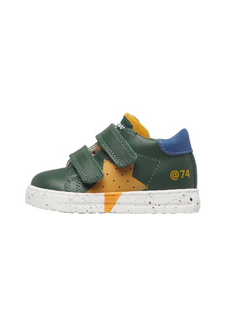 Baskets bébé garçon en cuir et daim salazar 3 à scratch Vert-bleu ciel-citrouille 3 - vertbaudet enfant 