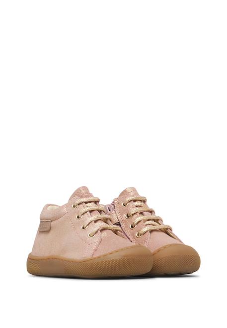Chaussures barefoot bébé fille en daim pailleté amur à zip Rose poudré-or 2 - vertbaudet enfant 