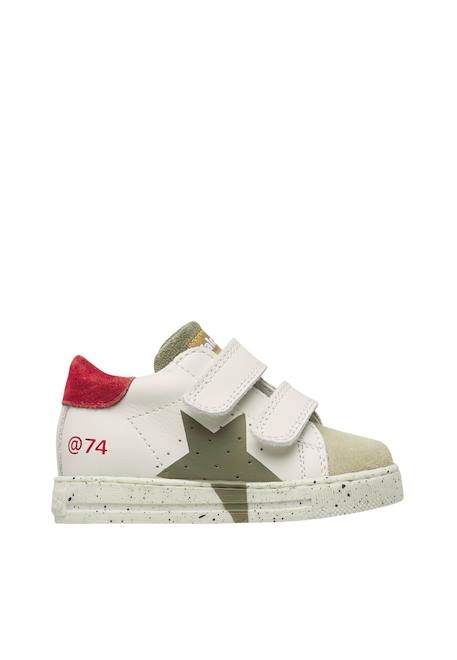 Baskets bébé en cuir et daim salazar 3 à scratch Blanc-gris-marine+Kaki-rouge 6 - vertbaudet enfant 