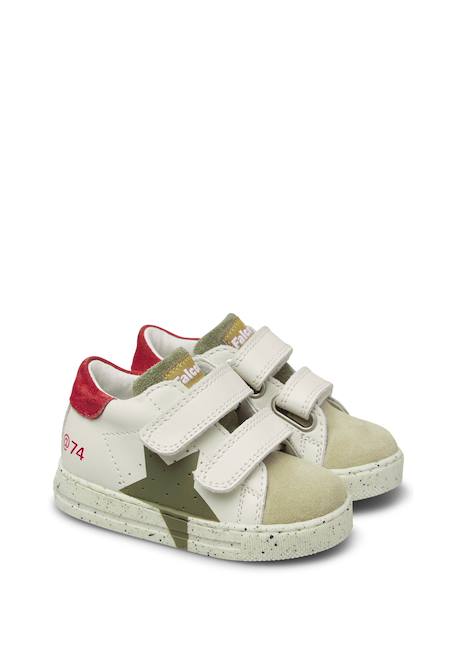 Baskets bébé en cuir et daim salazar 3 à scratch Blanc-gris-marine+Kaki-rouge 7 - vertbaudet enfant 