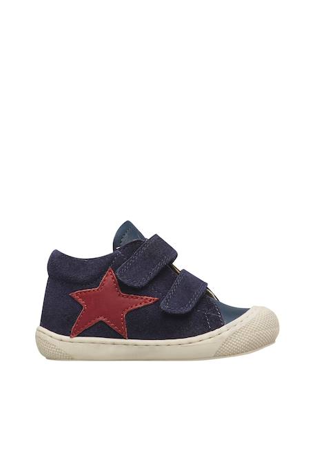 Chaussures premiers pas bébé garçon en cuir et daim kolde à scratch Bleu marine-rouge-rose+Gris-vert+Kaki-citrouille+Marron-marine 1 - vertbaudet enfant 