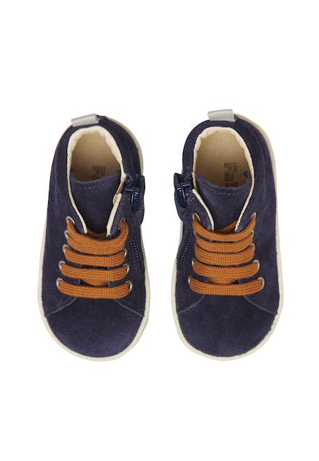 Baskets bébé en daim evaert à zip Anthracite+Kaki-orange+Marine-marron+Rose poudré-platine 14 - vertbaudet enfant 
