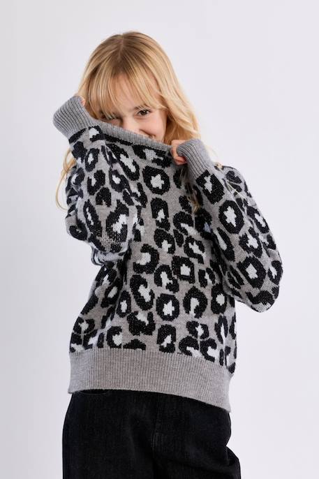 Pull en maille, imprimé léopard Gris 1 - vertbaudet enfant 