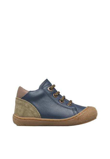 Chaussures premiers pas bébé garçon en cuir et daim romy Marine-kaki 1 - vertbaudet enfant 