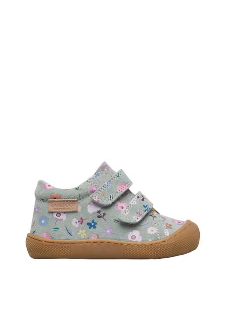 Chaussures premiers pas barefoot bébé fille en daim amur à scratch Sauge-rose 1 - vertbaudet enfant 
