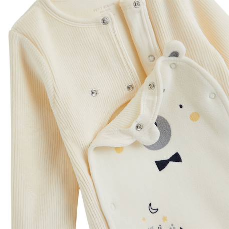 Pyjama bébé en velours ouverture pont flocon Ecru 5 - vertbaudet enfant 
