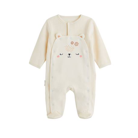 Pyjama bébé en velours ouverture pont neige Ecru 2 - vertbaudet enfant 