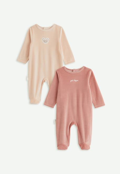 Lot de 2 pyjamas bébé en velours Rose 1 - vertbaudet enfant 