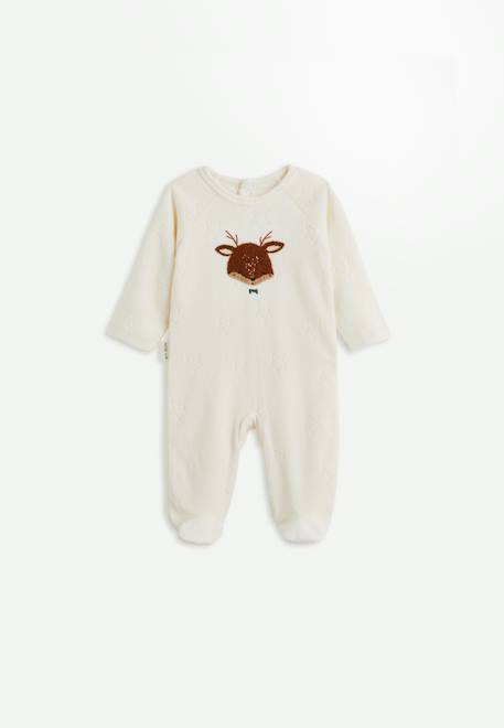 Pyjama bébé en velours oslo Ecru 1 - vertbaudet enfant 