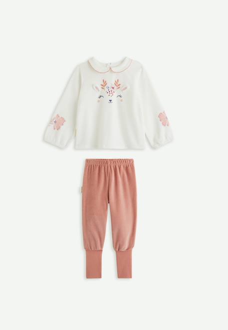 Pyjama bébé 2 pièces en velours à pieds retroussables cléo Ecru 1 - vertbaudet enfant 