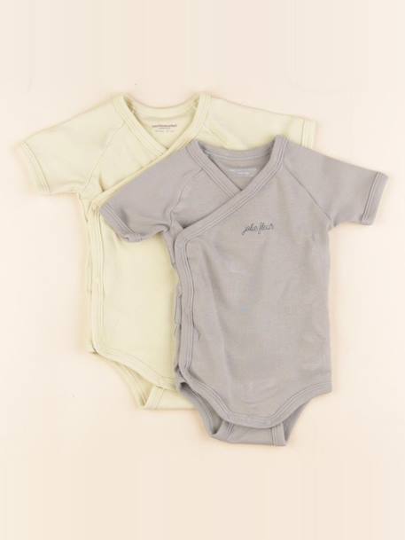 Lot de 2 bodies en coton - 6 mois Jaune, vert 1 - vertbaudet enfant 