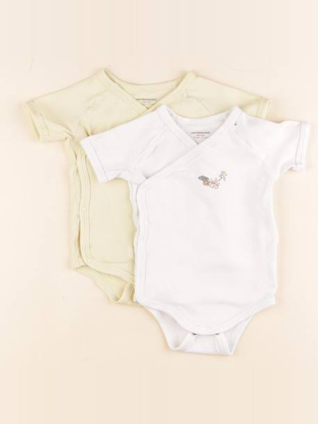 Lot de 2 bodies en coton - 9 mois Blanc, jaune 1 - vertbaudet enfant 