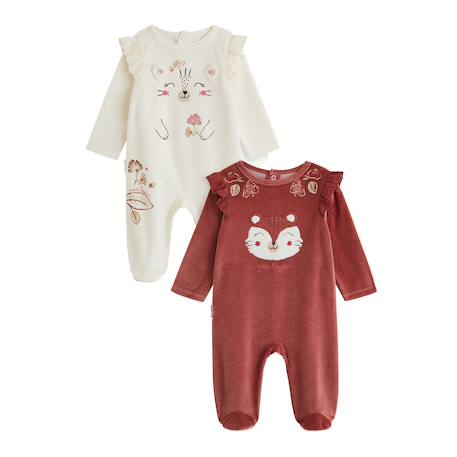 Lot de 2 pyjamas bébé en velours léa Rose 2 - vertbaudet enfant 