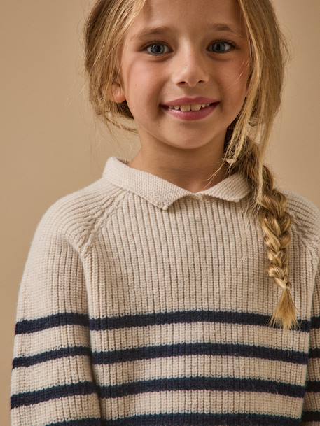 Pull laine mérinos fille - cyrillus x les 3 tricoteurs Marine/ecru 3 - vertbaudet enfant 