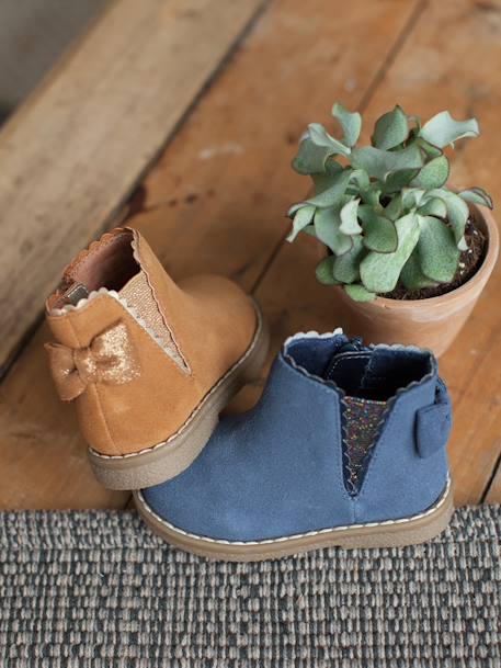 Boots cuir bébé fille élastiqués bleu marine+CAMEL+Taupe métallisé 12 - vertbaudet enfant 