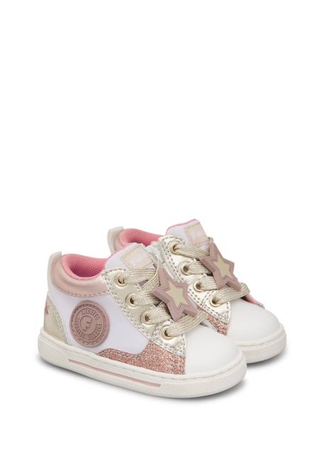 Baskets bébé fille en simili cuir et tissu shin à zip Blanc-platine 2 - vertbaudet enfant 