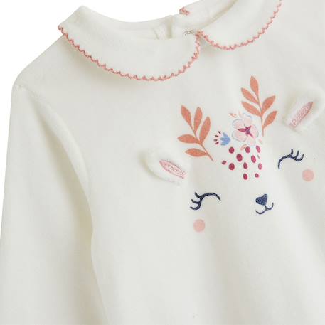 Pyjama bébé 2 pièces en velours à pieds retroussables cléo Ecru 4 - vertbaudet enfant 