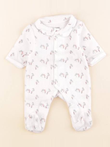 Pyjama velours - 0 mois Blanc, rose 1 - vertbaudet enfant 
