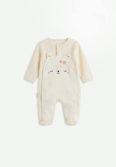 Pyjama bébé en velours ouverture pont neige Ecru 1 - vertbaudet enfant 