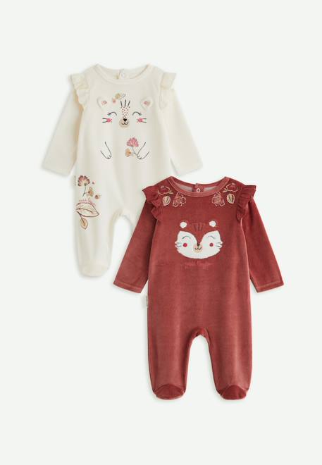 Lot de 2 pyjamas bébé en velours léa Rose 1 - vertbaudet enfant 