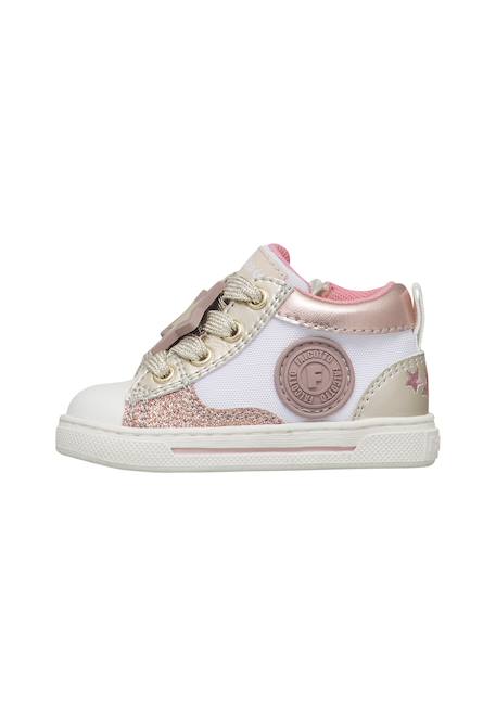 Baskets bébé fille en simili cuir et tissu shin à zip Blanc-platine 3 - vertbaudet enfant 