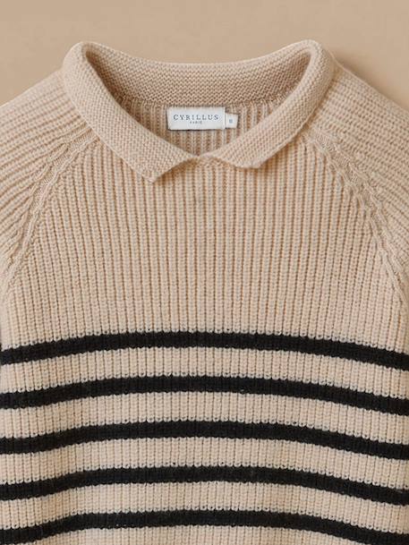 Pull laine mérinos fille - cyrillus x les 3 tricoteurs Marine/ecru 2 - vertbaudet enfant 