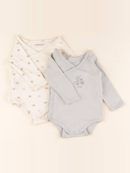Lot de 2 bodies en coton - 6 mois Beige, vert 1 - vertbaudet enfant 