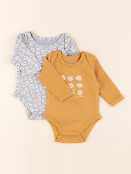Lot de 2 bodies en coton - 1 mois Bleu, jaune 1 - vertbaudet enfant 