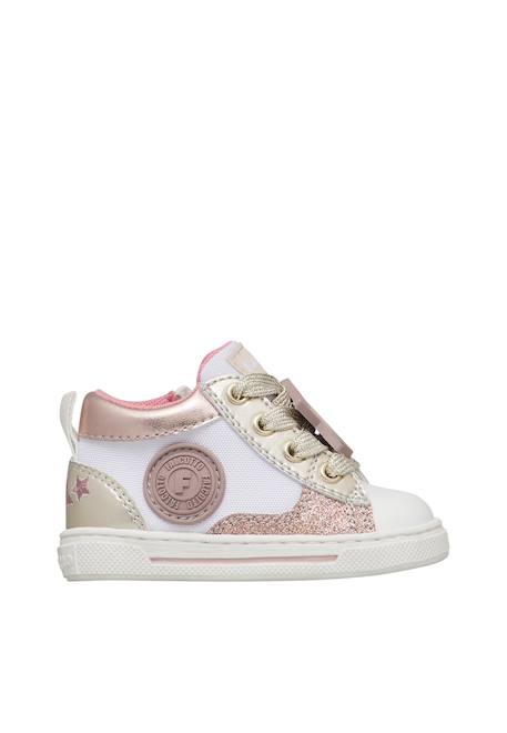 Baskets bébé fille en simili cuir et tissu shin à zip Blanc-platine 1 - vertbaudet enfant 