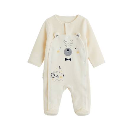 Pyjama bébé en velours ouverture pont flocon Ecru 2 - vertbaudet enfant 