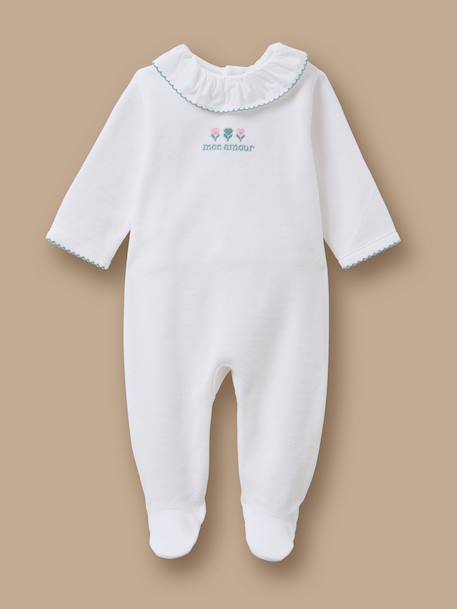 Dors-bien velours brodé bébé Blanc doux 1 - vertbaudet enfant 