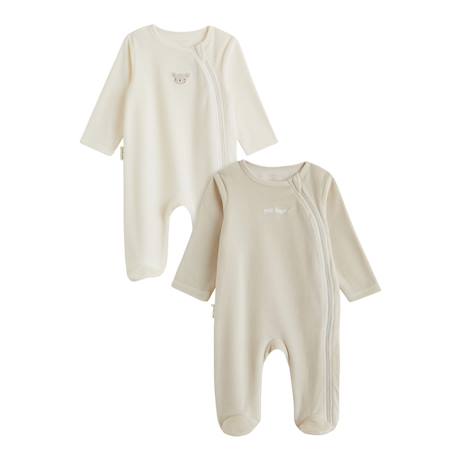 Lot de 2 pyjamas bébé en velours ouverture zippée Ecru 2 - vertbaudet enfant 